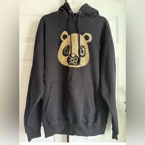 Glitter Panda Bear Y2K Oversized Black Hoodie Sz XL Urban Streetwear Skateboard